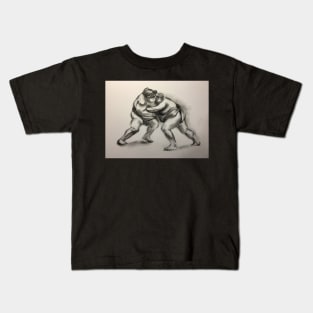 Sumo #1 - Sumo wrestlers charcoal drawing on paper Kids T-Shirt